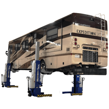 iDEAL ALI Certified MSC-18K-X-472 lifting a large Fleetwood Expedition RV with four synchronized mobile columns