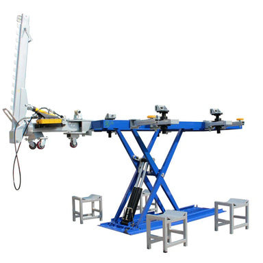 iDEAL FR-55 Scissor Frame Rack fully raised with hydraulic cylinders and vehicle support stands