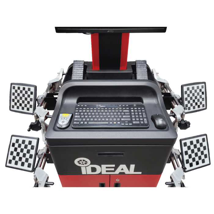 iDEAL IWA-60-2000T-K 3D iPRO Image Wheel Aligner workstation with monitor, keyboard, and clamps