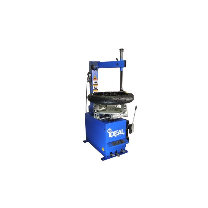 iDEAL TC-400M-B tire changer with motorcycle wheel clamped