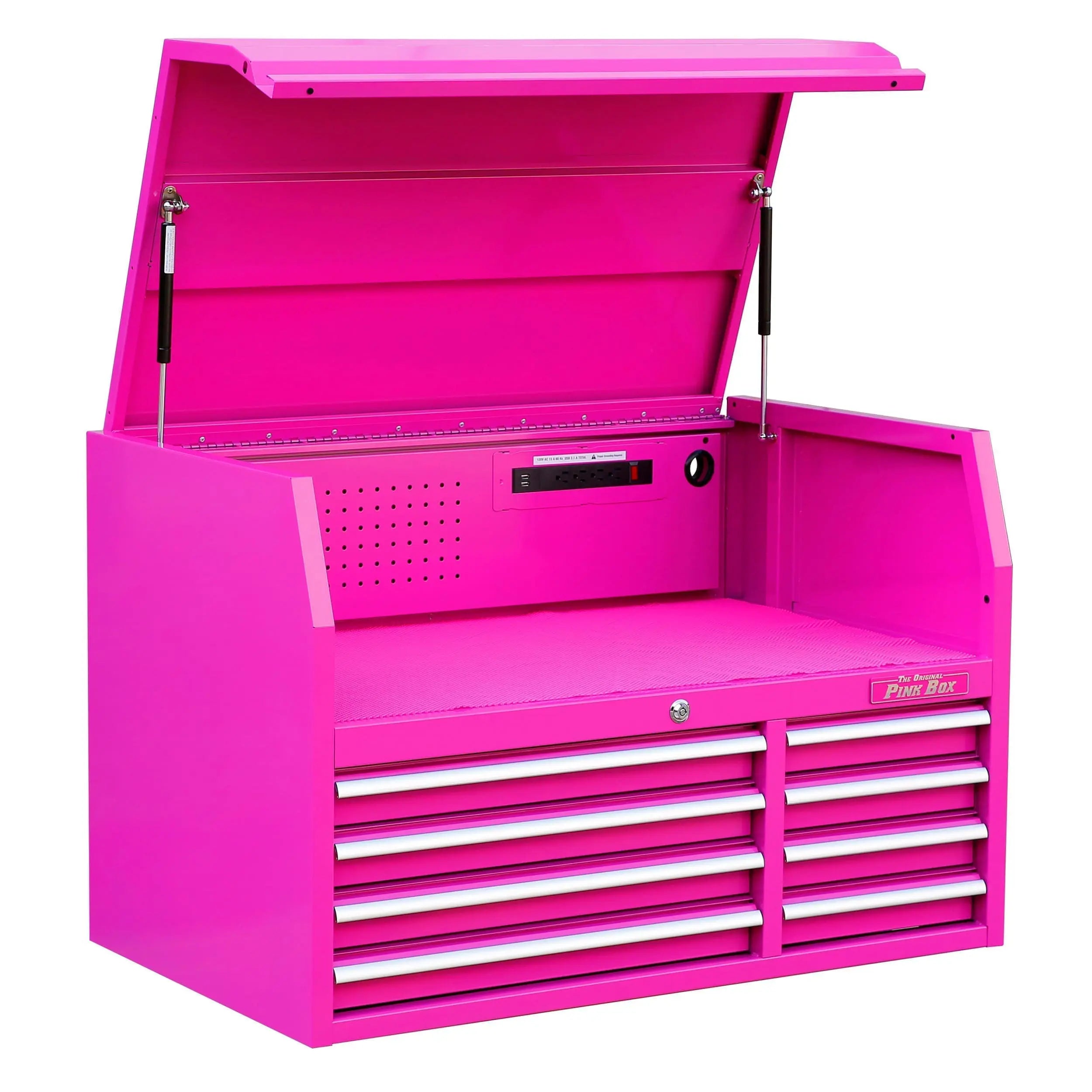 Pink tool chest open top with drawers