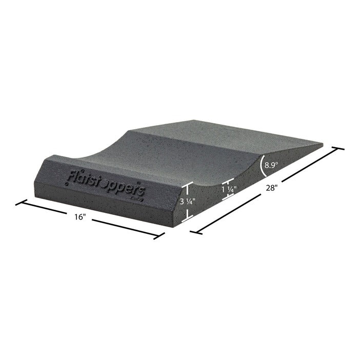 Race Ramps FlatStoppers dimensional drawing, 28 inch length, 3.29 inch height, 8.9 degree approach