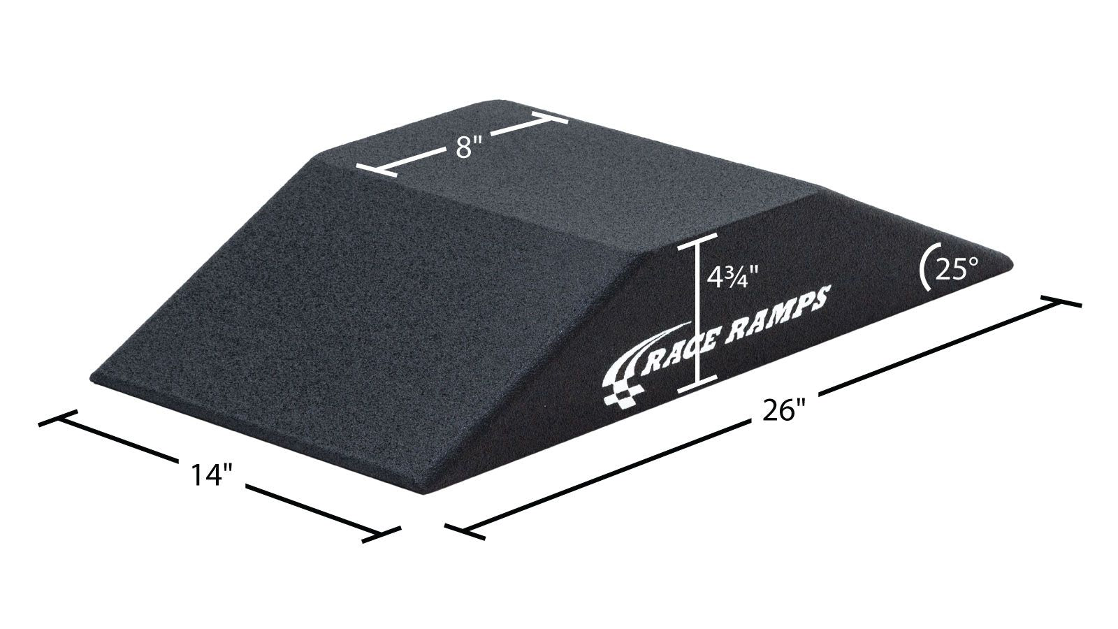 Race Ramps RR-SR dimensions, 26 inches long by 14 inches wide by 4.75 inches tall with 25 degree approach