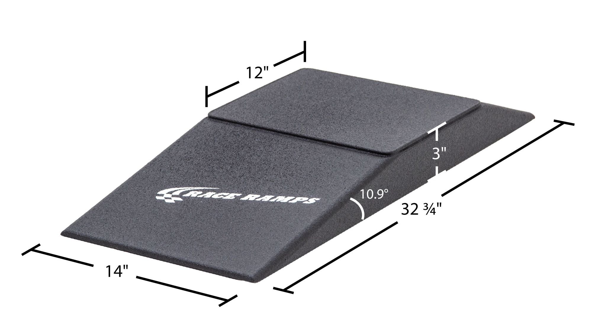 Race Ramps RR-TM-REAR dimensions, 32.75 inches long by 14 inches wide with 10.9 degree approach