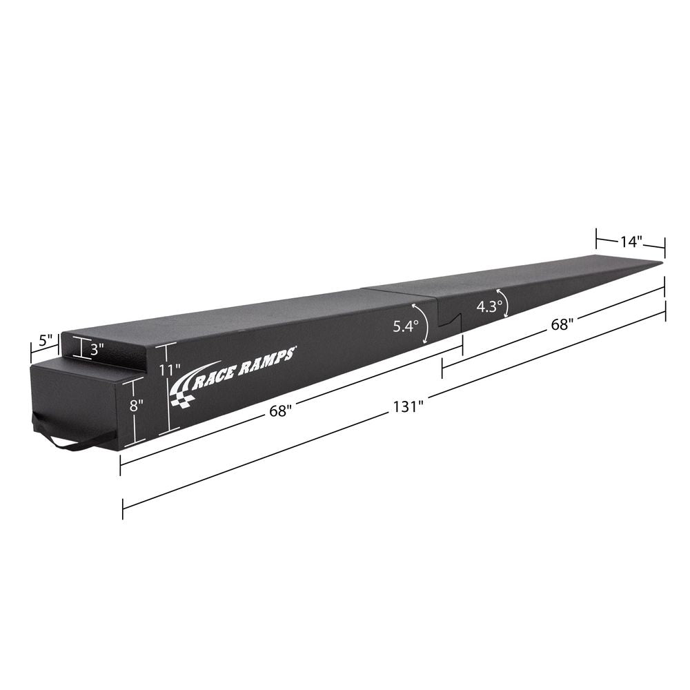 RR-TR-11-2 labeled render, 131 inch total length in two 68 inch pieces, 11 inch height, 4.3 to 5.4 degree approach
