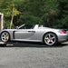 Silver Porsche Carrera GT loading on Race Ramps RR-TR-11-2 two piece trailer ramps