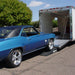 Blue El Camino loading into an enclosed trailer on Race Ramps RR-TR-8XL trailer ramps