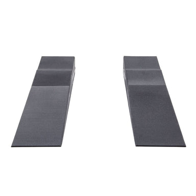 Top view of Race Ramps RR-TR-9-FLP trailer ramps showing the 18 inch flap cut out