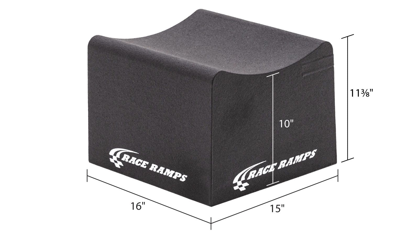 Race Ramps RR-WC-10-SC dimensions, 15 inch long by 16 inch wide by 11.375 inch tall with 10 inch lift