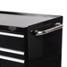 Side view of Viper black rolling cabinet with stainless steel handle