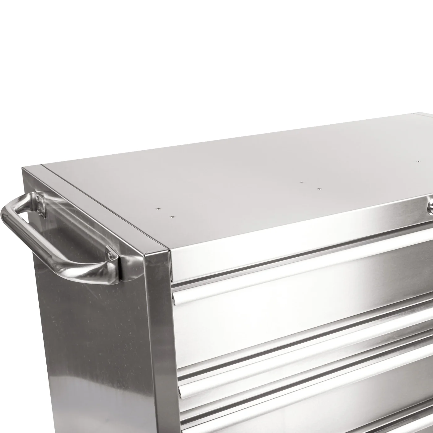 stainless steel handle and top corner of 41 inch viper rolling cabinet