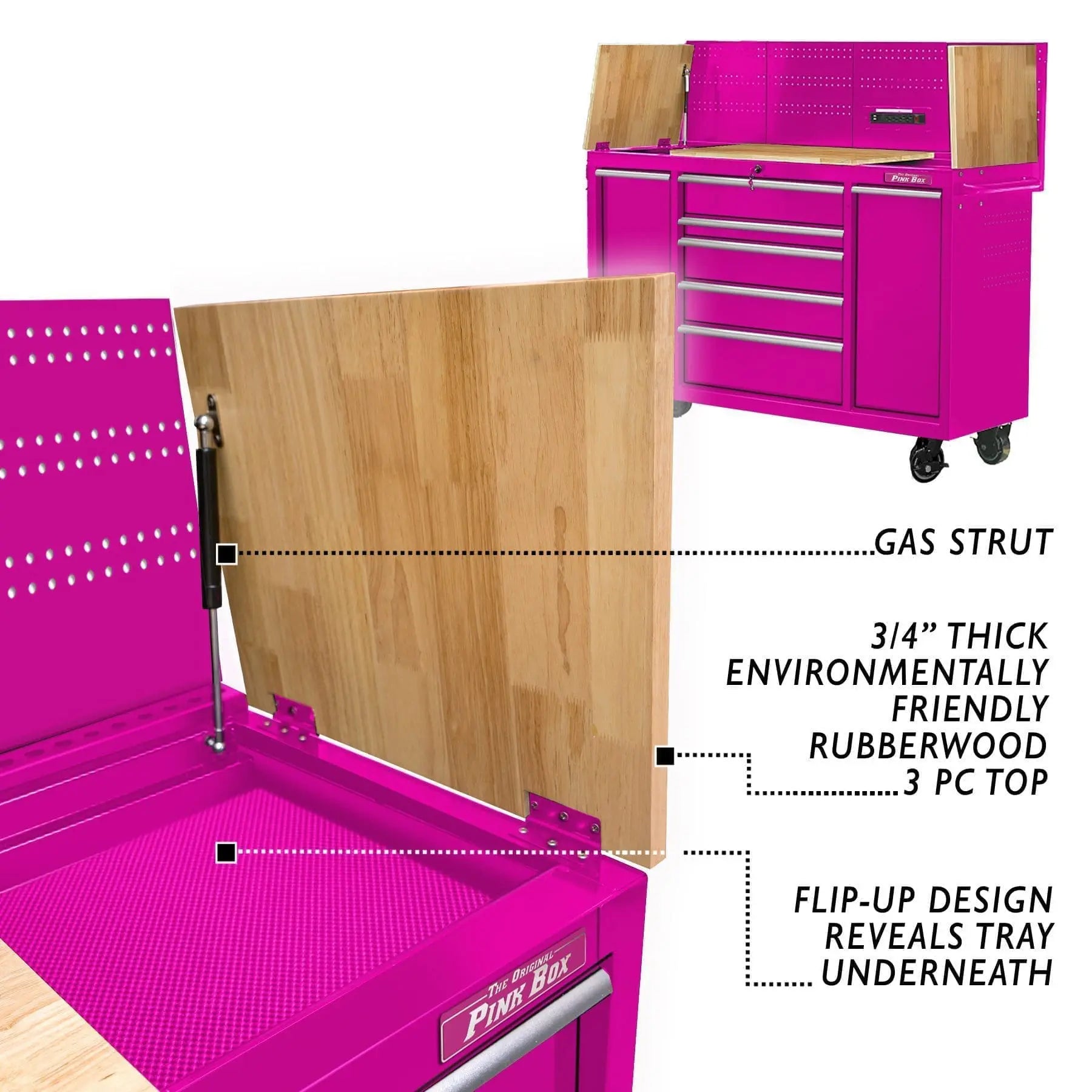 The Original Pink Box Workstation Flip Up Wood Top Storage Tray