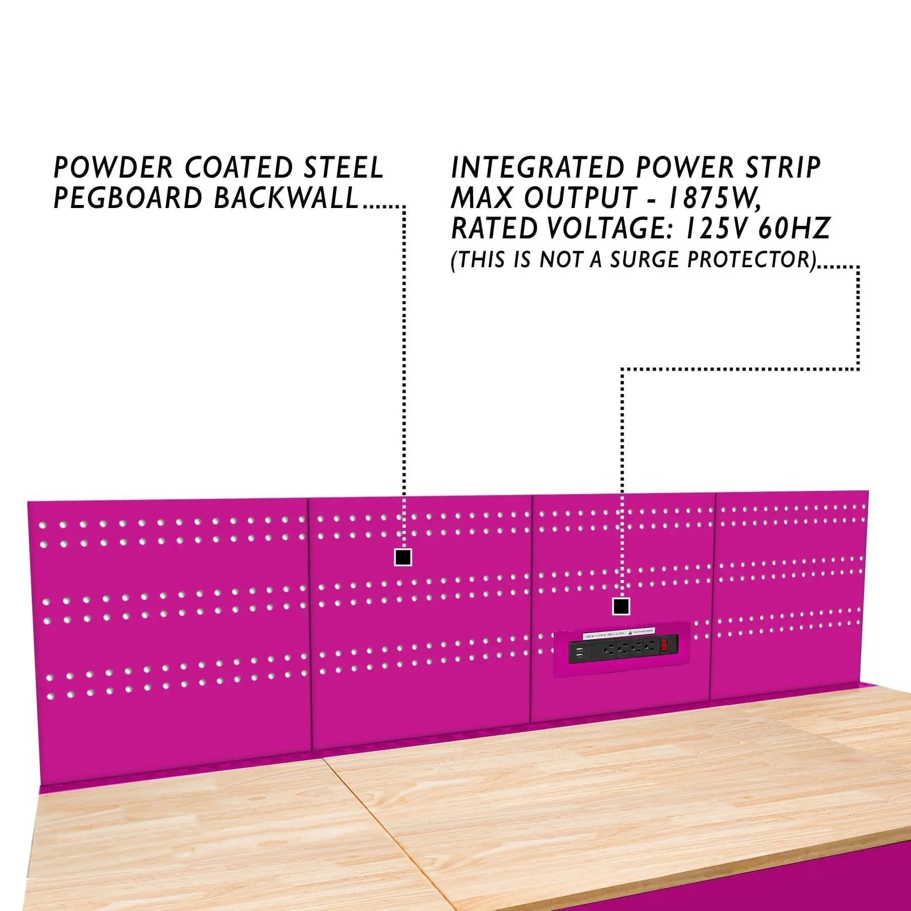 The Original Pink Box Workstation Integrated Backwall Power Strip