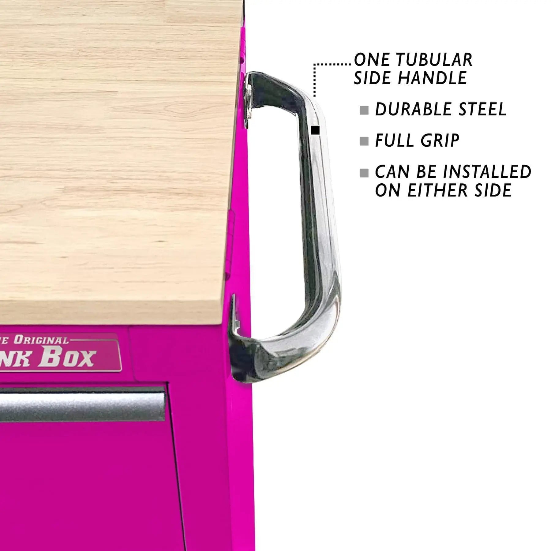 The Original Pink Box Workstation Side Handle Closeup