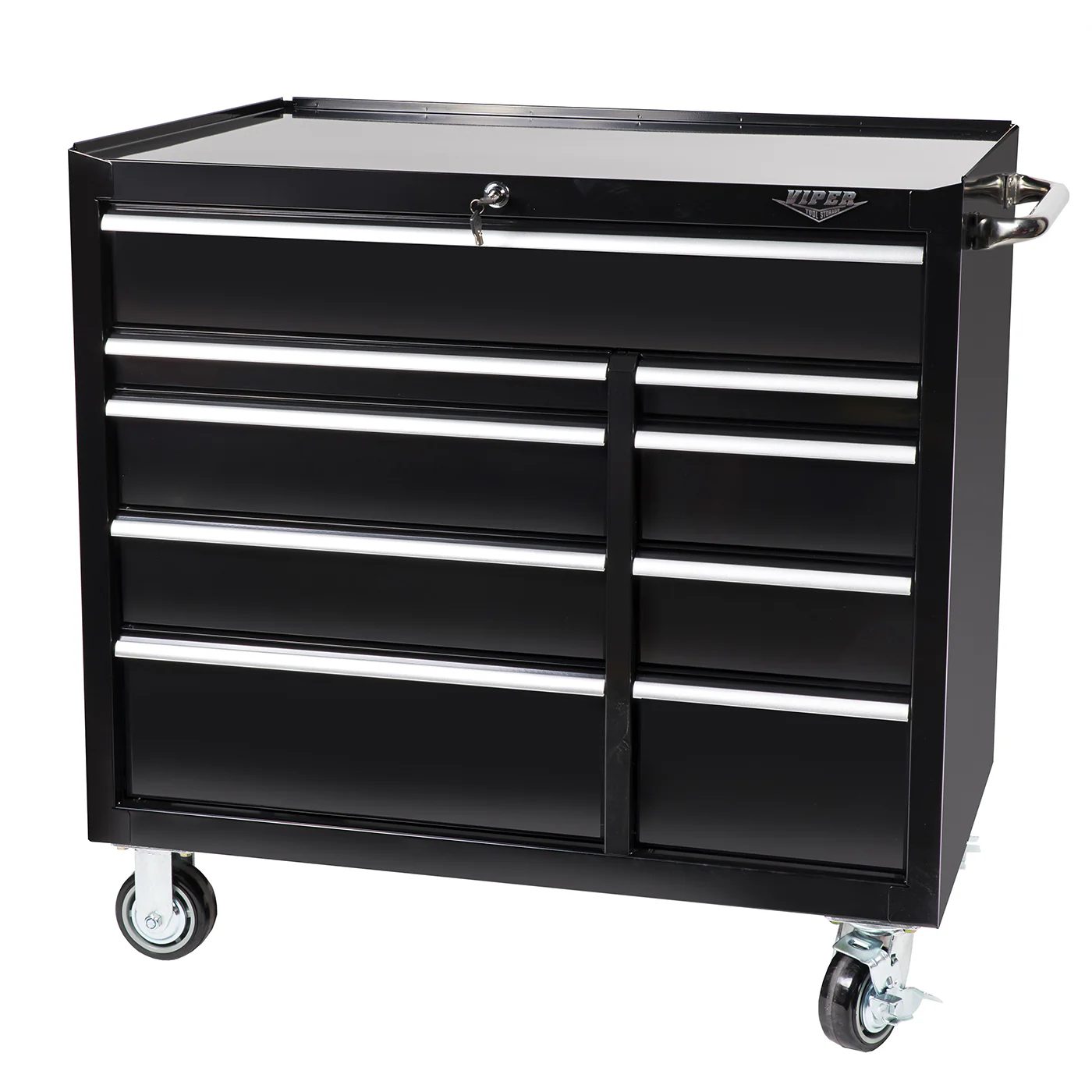 Viper 41-inch black 9-drawer rolling cabinet with locking drawers