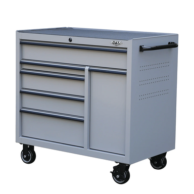 viper 41 inch gray rolling cabinet angled side view with pegboard panel