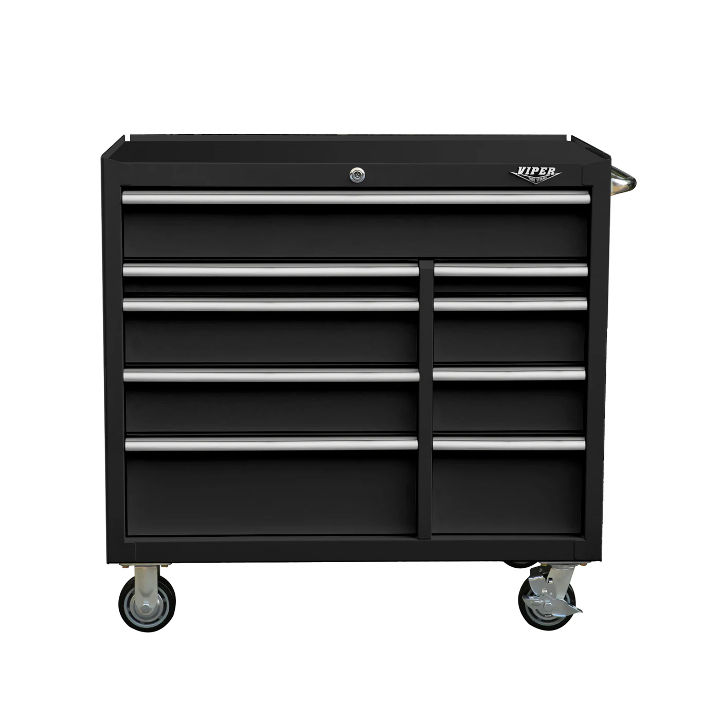 Viper black 9-drawer tool cabinet straight-on front view