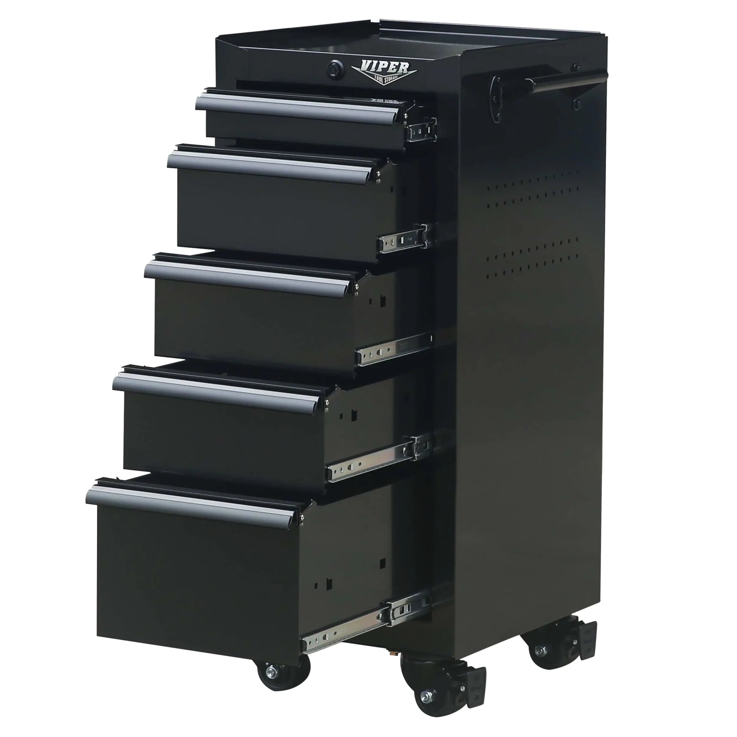 Viper black tool cart 5 drawer opened