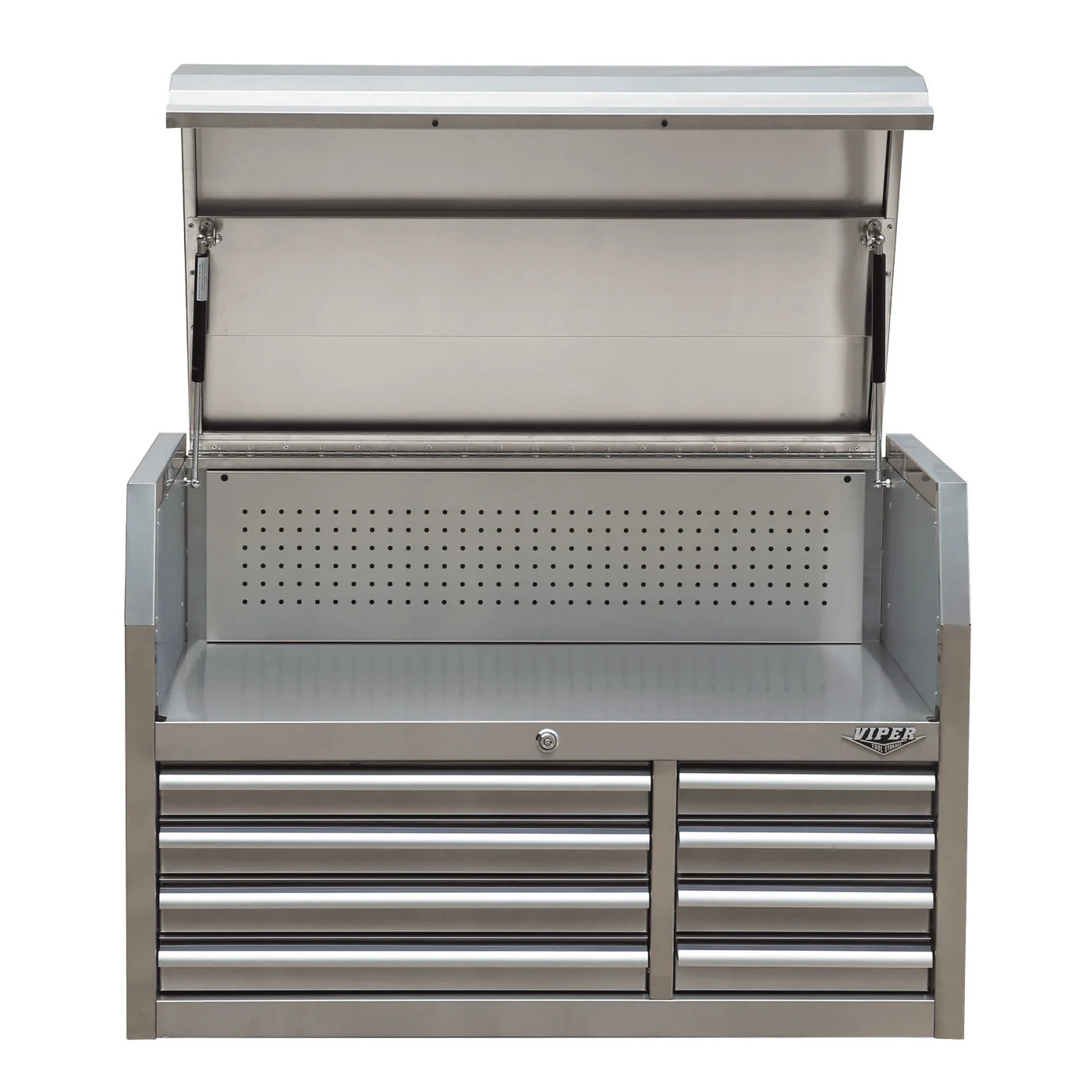 Viper Tool Storage V4108SSC 41-Inch 8-Drawer Top Chest – lid open showing pegboard and workspace