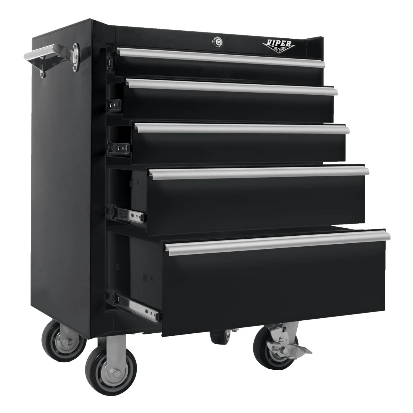 Viper Tools 26 Inch 5 Drawer Rolling Cabinet Drawers Open View 
