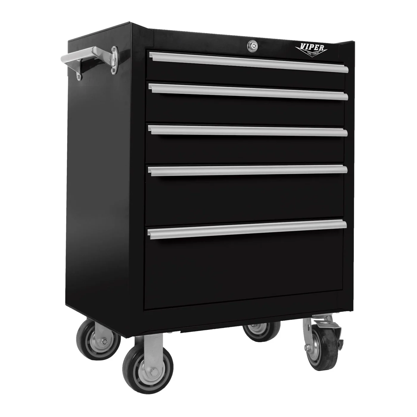 Viper Tools 26 Inch 5 Drawer Rolling Cabinet Side Angle View