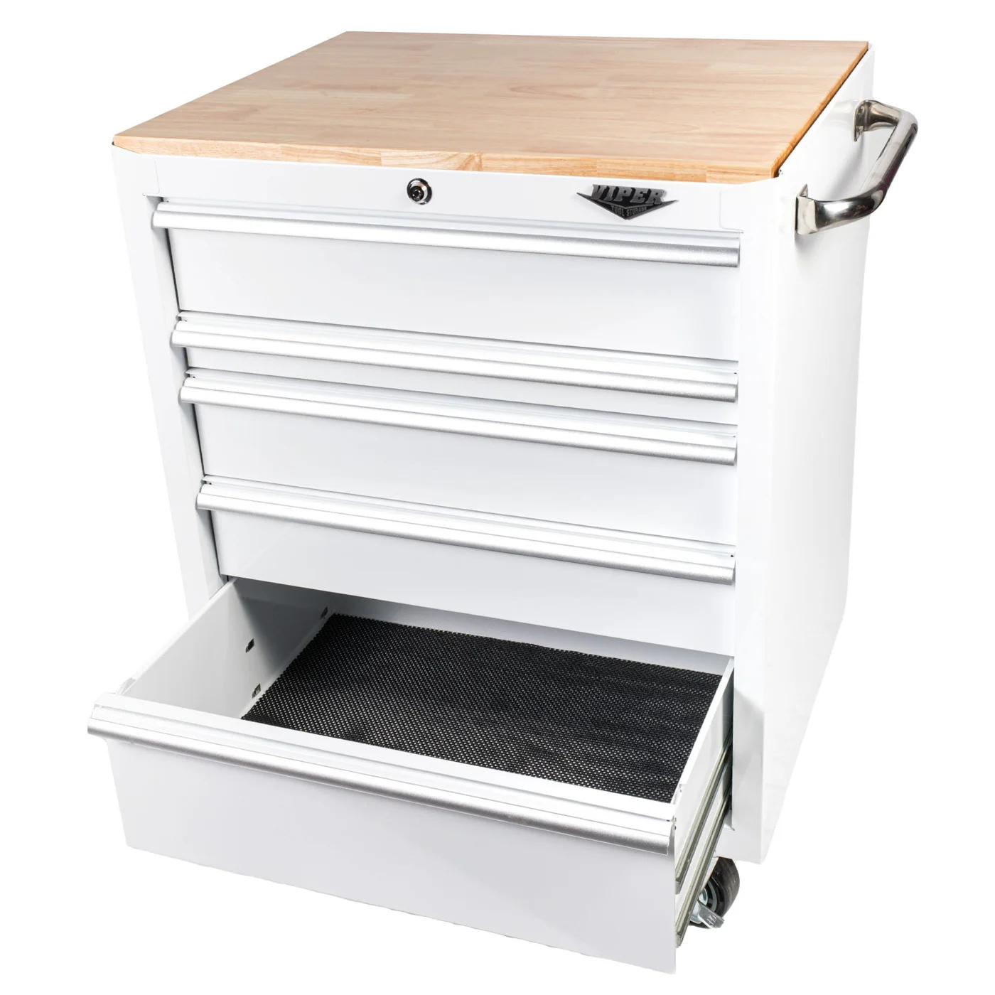 viper tools 30 inch tool cabinet top drawer open white finish