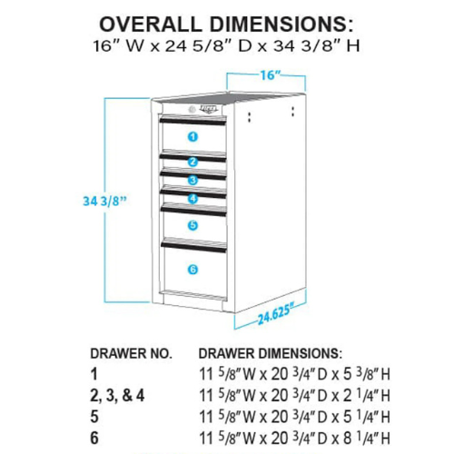 Viper Tools V1606SC 16 Inch Side Locker Dimensions Diagram